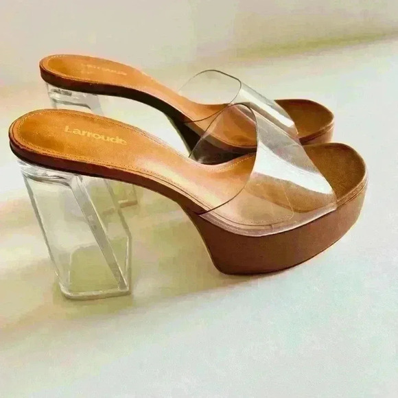 NEW! Larroudé Dolly Lucite Vinyl Platform Mules - Picture 5 of 9